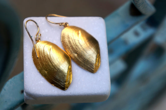 Sea shell, Gold plated Silver Clam Shell Earrings.