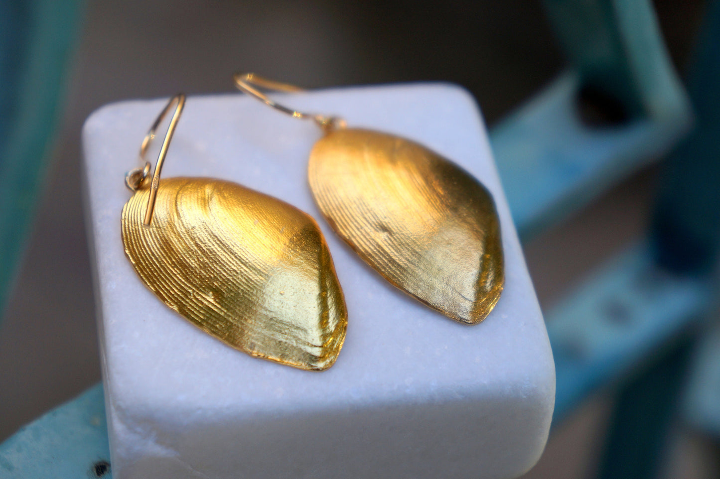 Sea shell, Gold plated Silver Clam Shell Earrings.