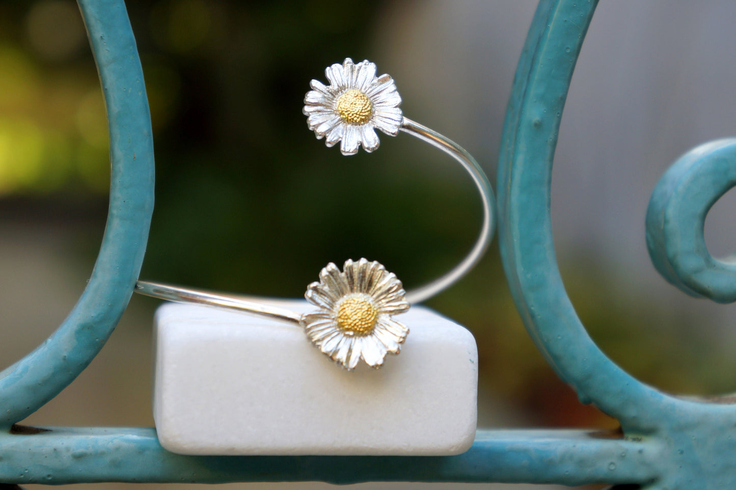 Arm cuff Sterling silver bracelet,Leaf bracelet REAL Chamomile flower bracelet.