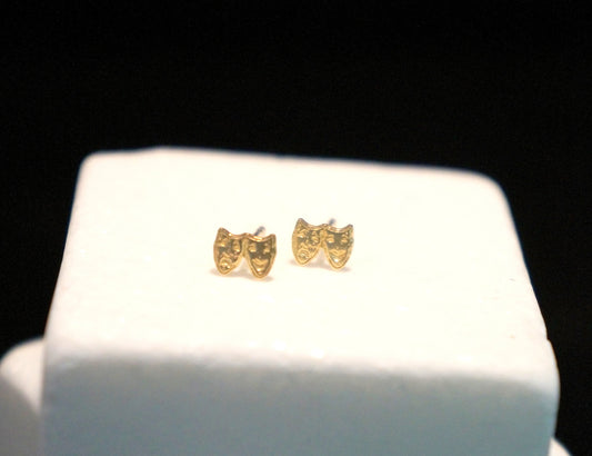 Theater Mask Stud Solid Gold Earrings 18K,14K,9K Comedy and Tragedy depiction..(Rose,White or Yellow gold)