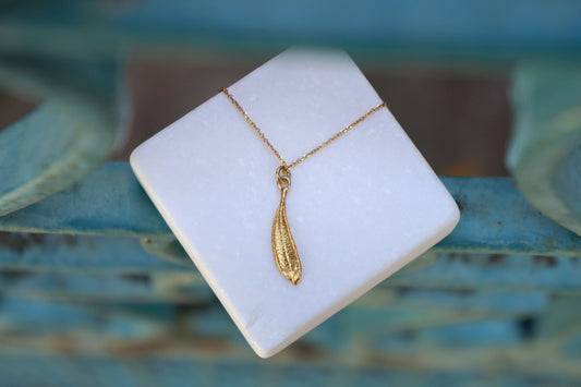 Tiny solid Gold Olive leaf pendant with or without chain Necklace. Real Gold jewellery,22k-14k-9k Gold or White gold pendant