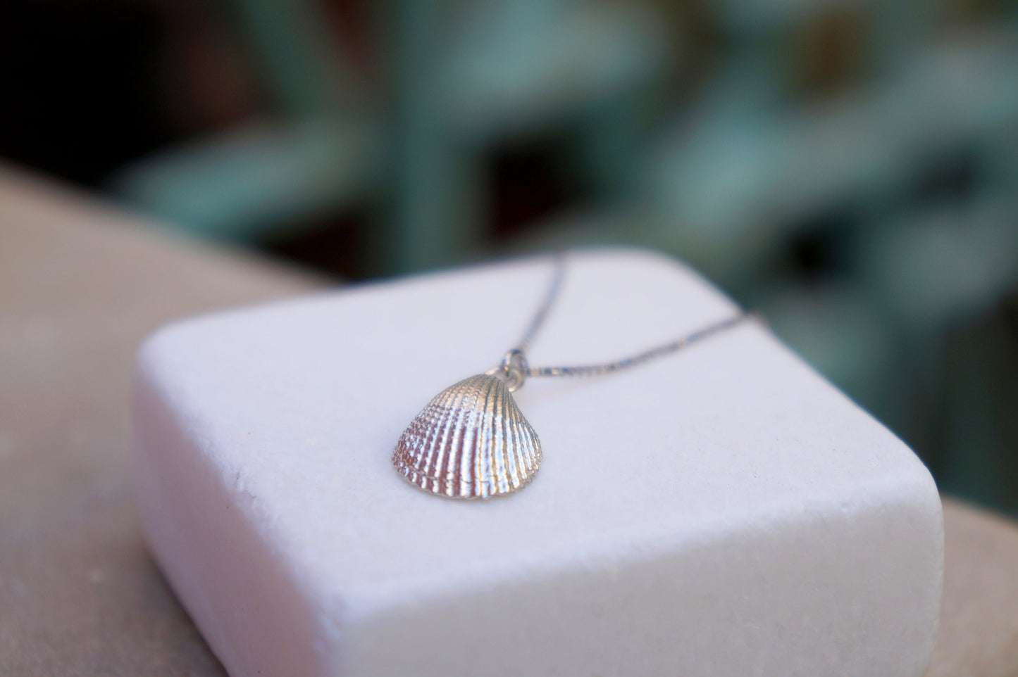 Nautical pendant Necklace Gold sea shell on 925 Sterling Silver