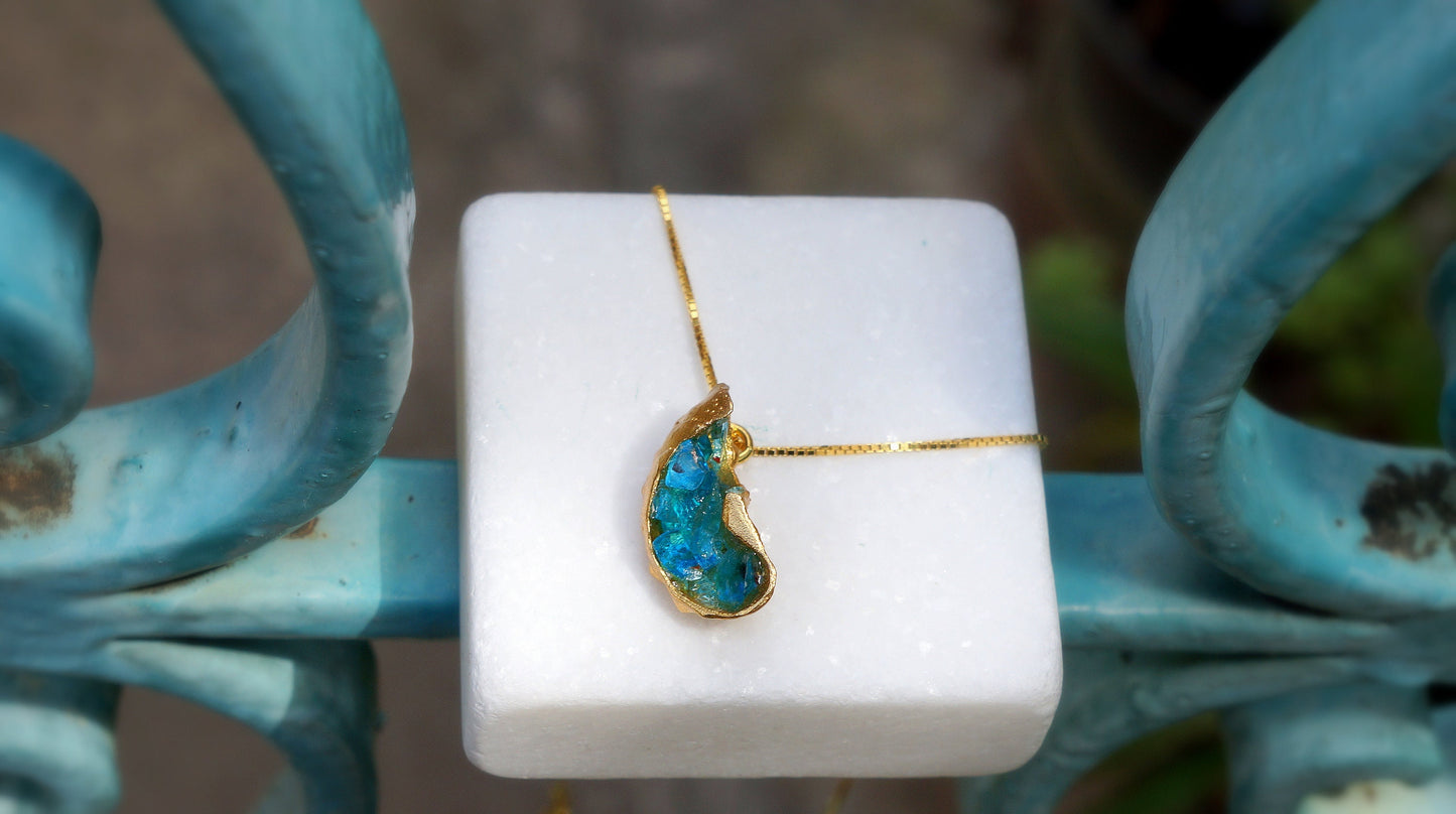 Blue Murano in the Real shell. Sterling silver 925 or 14k Gold plated, Necklace for Women