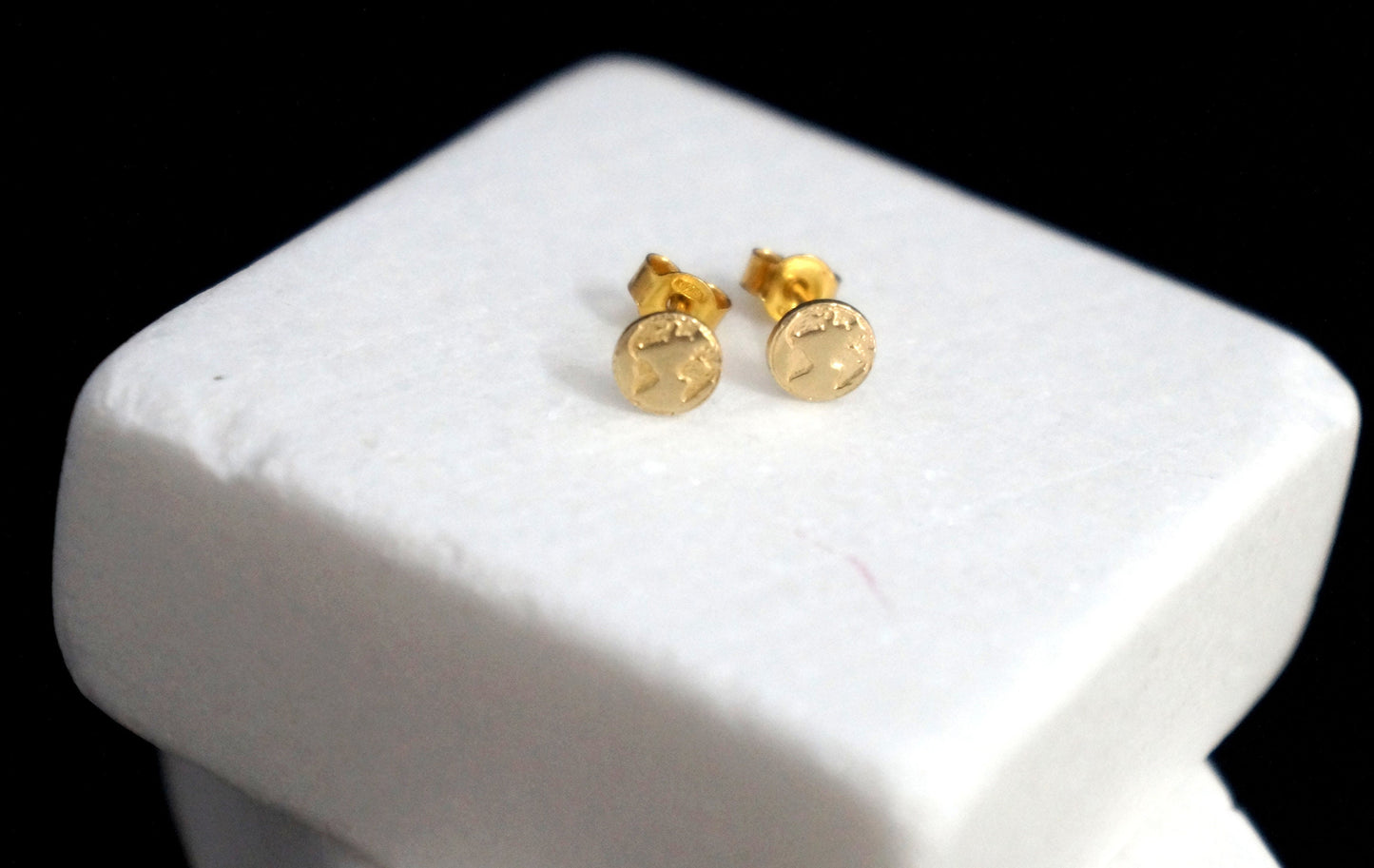 Earth Solid Gold Stud earrings. Tiny earrings for men and women 9k,14k,18k Gold Circle Studs Tiny Dainty Mothr nature jewelry