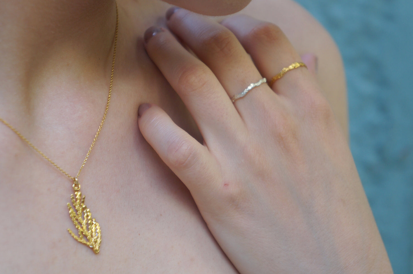 Juniper.Solid GOLD leaf necklace jewelry. Cypress Leaf White or yellow solid gold 14K-9k-18k pendant with chain Necklace