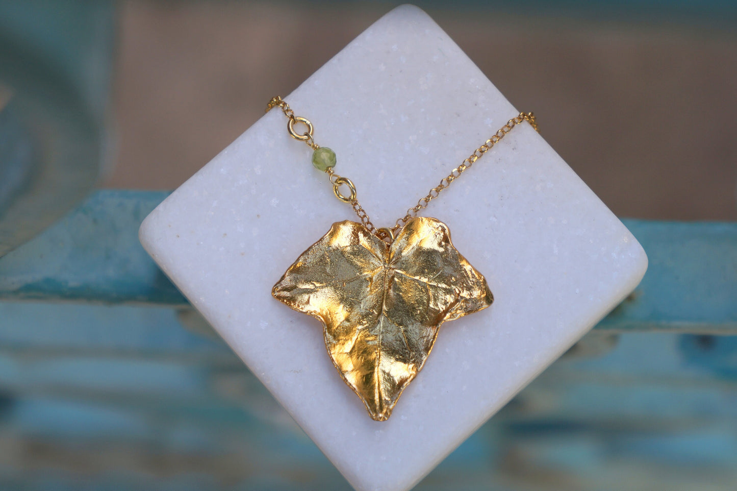 Solid Gold Ivy leaf Pendant with Gold chain. Nature Inspired Gold Jewelry made in 9K - 14K - 18K Gold- Just Pendant or with Chain