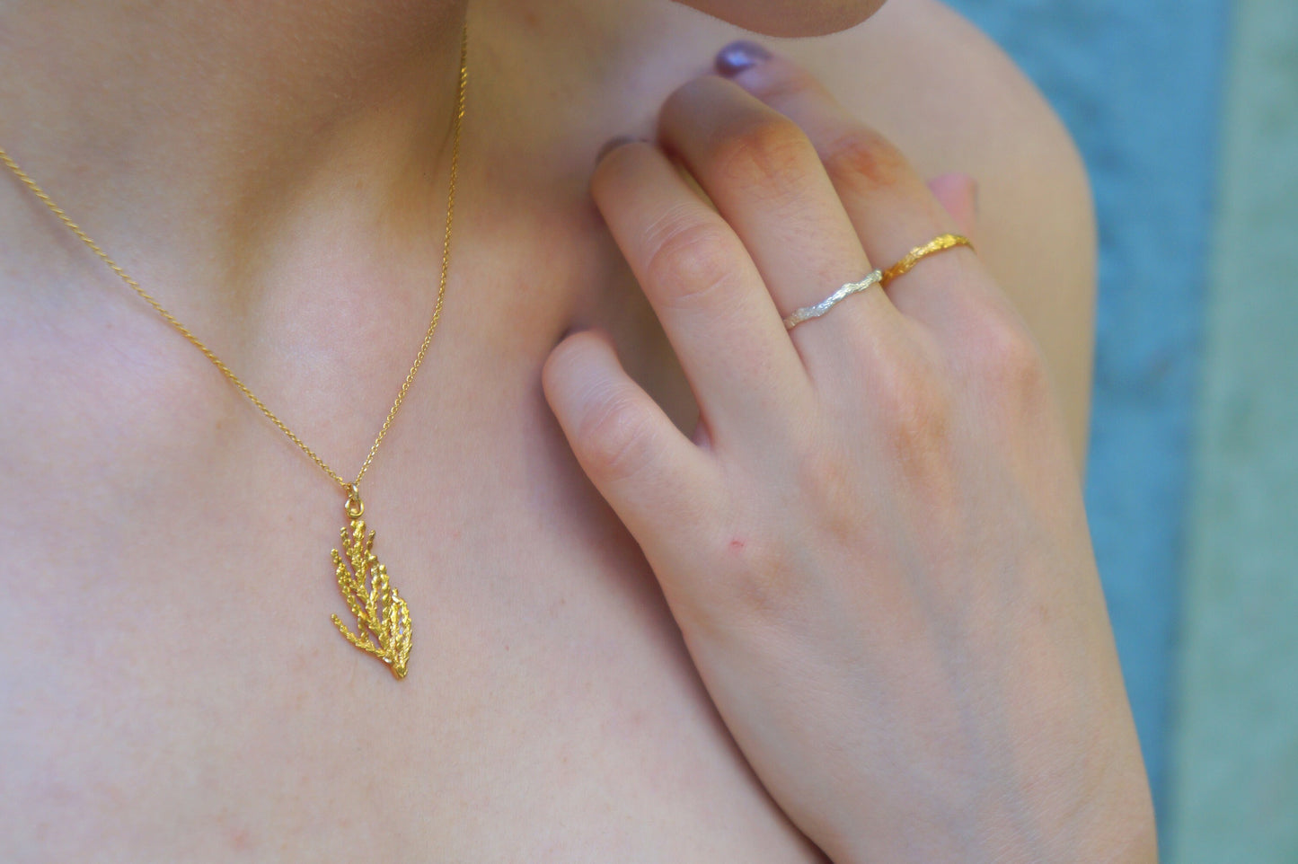 Juniper.Solid GOLD leaf necklace jewelry. Cypress Leaf White or yellow solid gold 14K-9k-18k pendant with chain Necklace