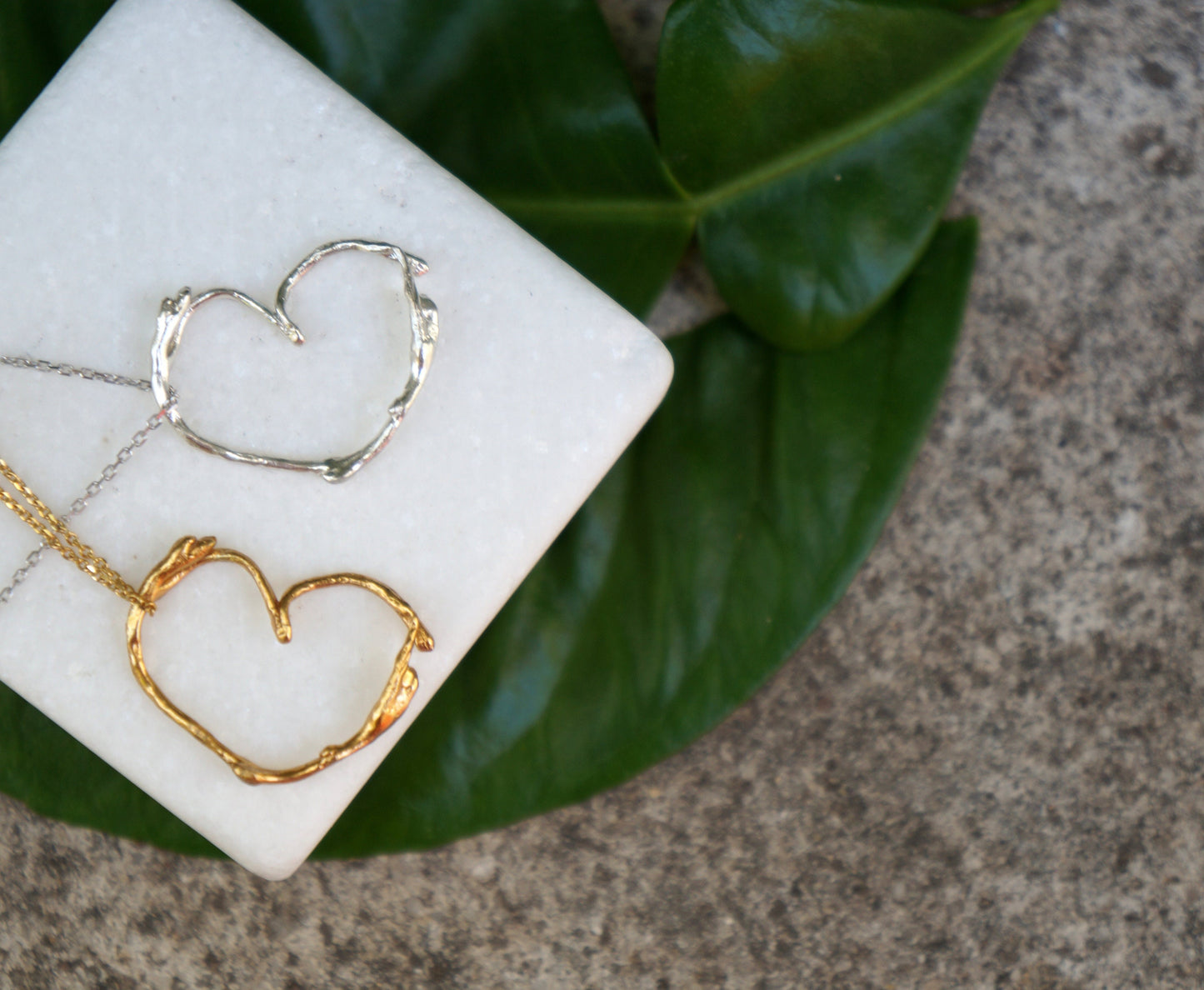 Pressed flower, Real Jasmine plant Twig Heart Necklace on Gold plated sterling silver