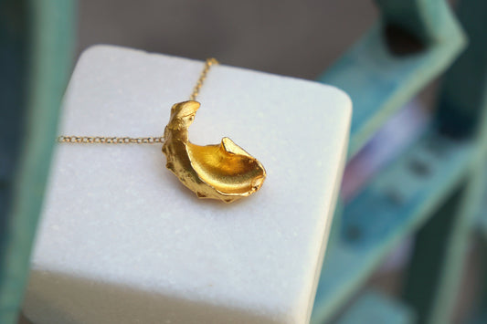 Solid Gold Real Sea Shell Pendant with Gold chain. Handmade Mother Nature Jewelry in 14K Gold - 9K - 18K.(Rose,White or Yellow gold)