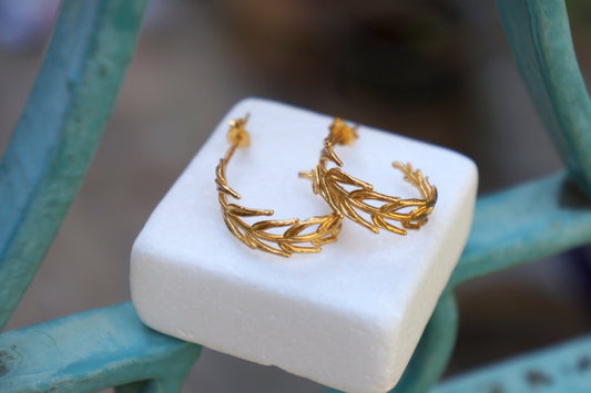 Solid Gold Stud hoop Earrings for Women, Real Gold Leaf earrings for Nature Lovers, Gold 9K-14K-18K jewelry.(Rose,White or Yellow gold)