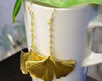 Ginkgo Biloba Leaf Pendant Necklace 14K Goldplated on Recycled sterling silver by Mother nature. Symbol of hope,Peace,Endurance & Vitality