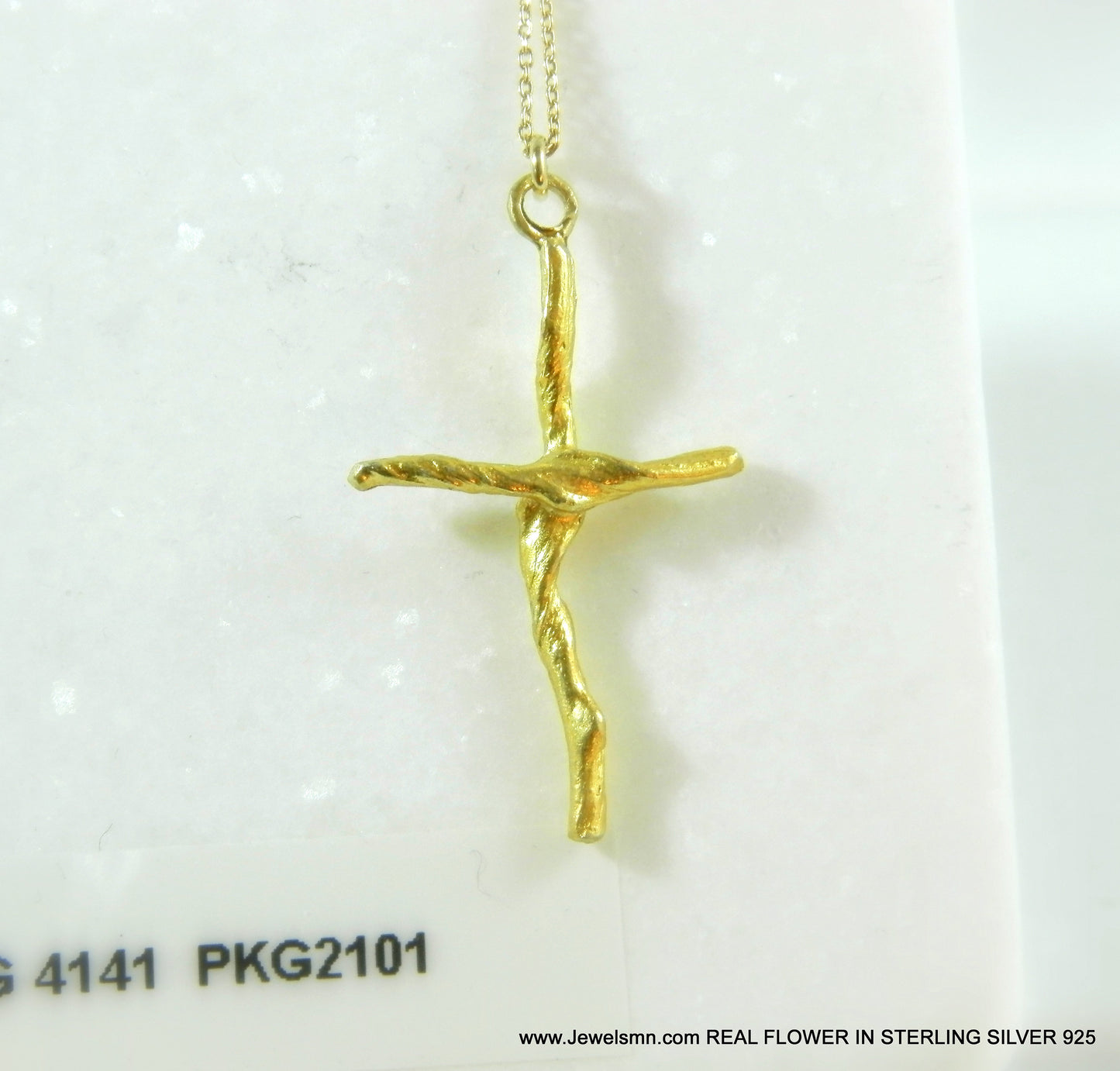 Large cross pendant necklace From real Olive tree Branch, 14k gold on sterling silver, Gold cross pendant