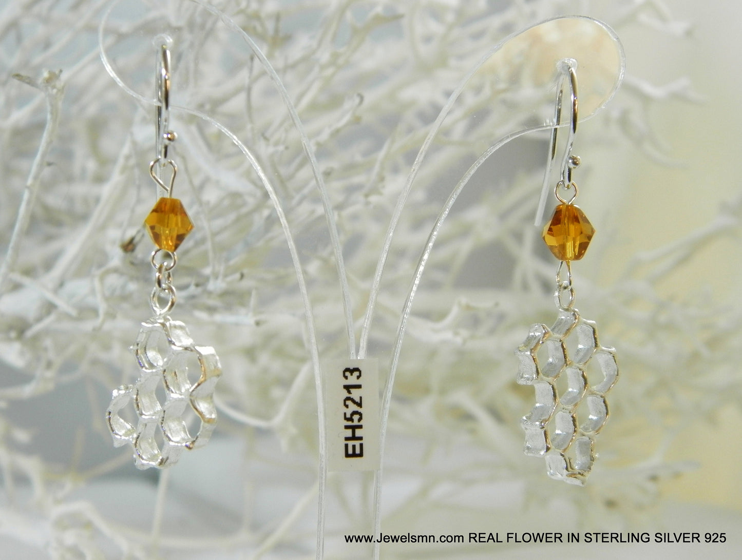 Sterling Silver honeycomb earrings, hexagon Bee earrings, jewelry by Mother Nature