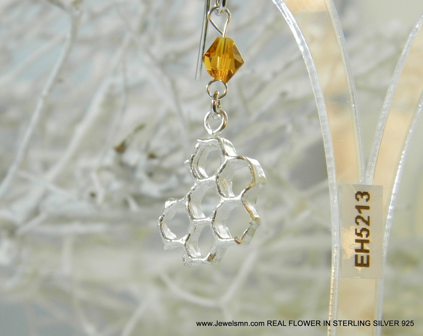 Sterling Silver honeycomb earrings, hexagon Bee earrings, jewelry by Mother Nature