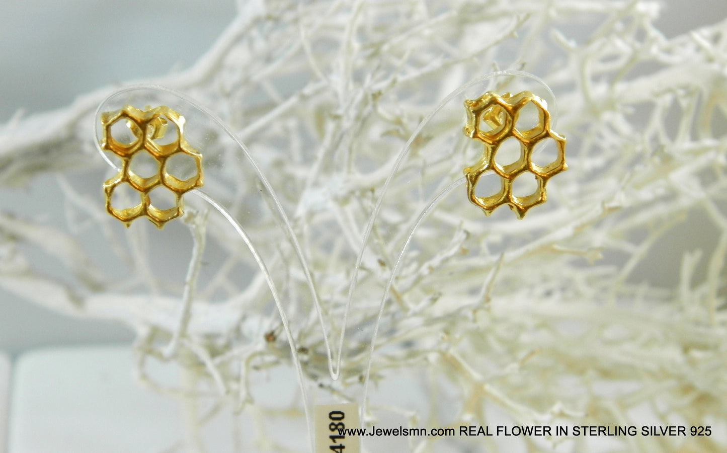 Gold Real honeycomb shelves Earrings. 18k Gold plated on sterling silver. Bee symbolizes community and personal power.