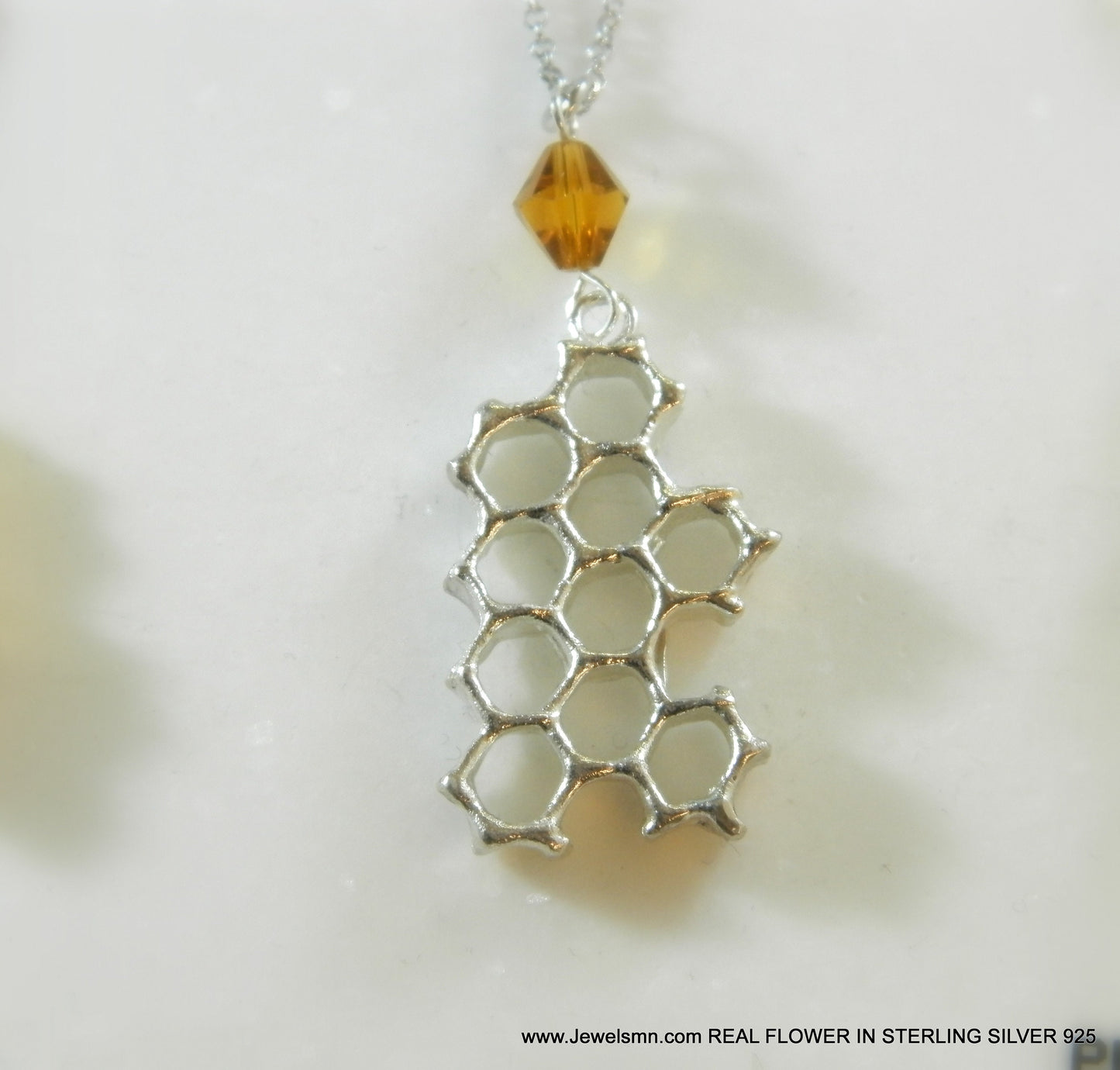 Bee necklace,Real honeycomb necklace for women in sterling silver. 10-Hexagon necklace