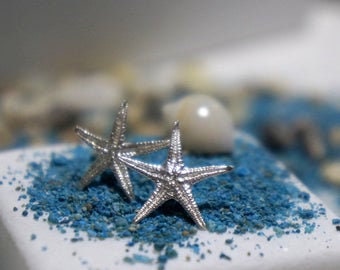 Earrings Real Starfish Stud Earrings with Zircon in sterling silver Fast 2 Days Shipping