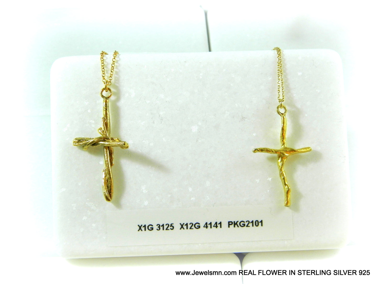 Large cross pendant necklace From real Olive tree Branch, 14k gold on sterling silver, Gold cross pendant