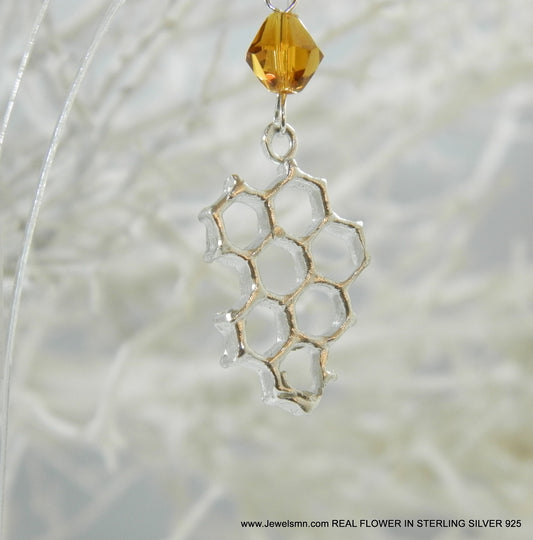 Sterling Silver honeycomb earrings, hexagon Bee earrings, jewelry by Mother Nature