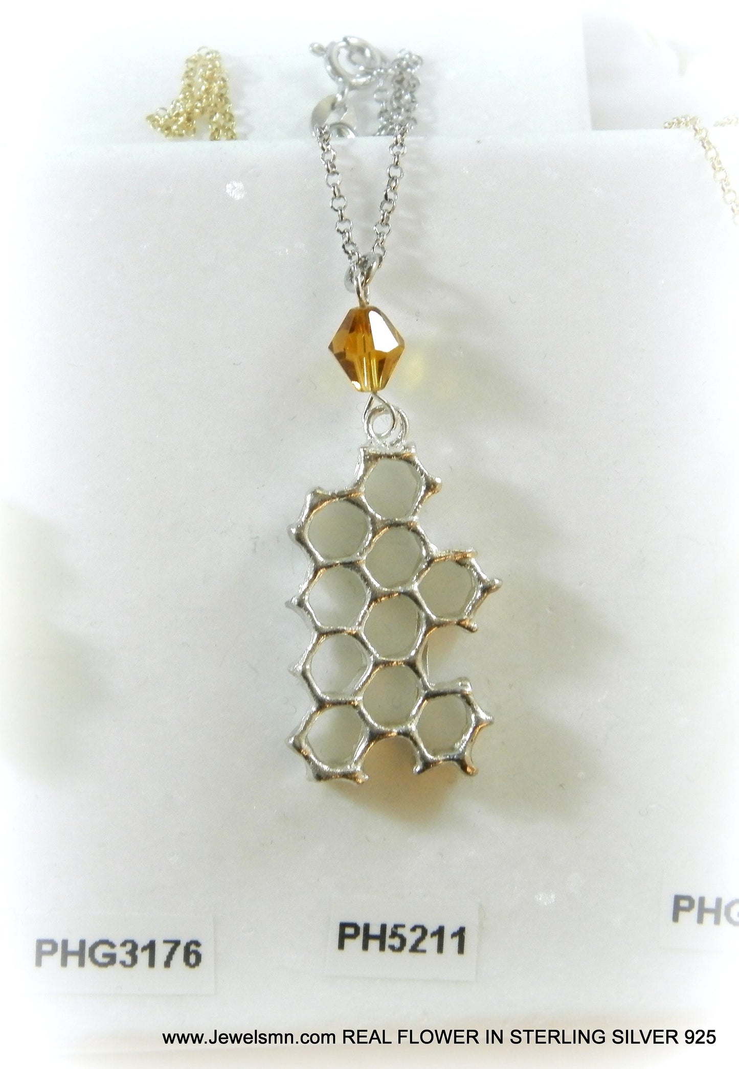 Bee necklace,Real honeycomb necklace for women in sterling silver. 10-Hexagon necklace