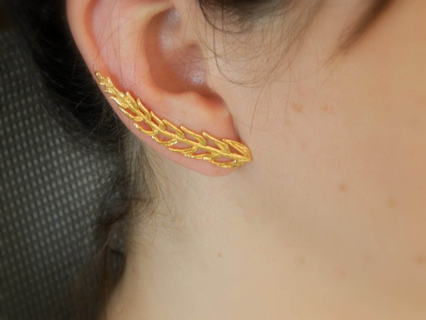 Mismatch Silver ear crawler arocaria Leaf earrings in sterling silver or Gold plated.