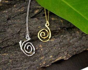 Spiral Pendant, Solid GOLD jewelry Necklace, Jasmine Twig with gold chain. Unisex, branch 9k,14K,18k Small Twig Pendant, Gold nature Gift