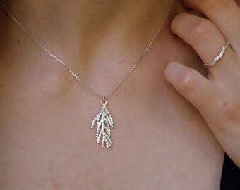 Juniper.Solid GOLD leaf necklace jewelry. Cypress Leaf White or yellow solid gold 14K-9k-18k pendant with chain Necklace