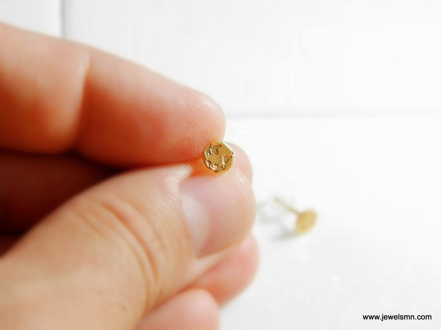 Earth Solid Gold Stud earrings. Tiny earrings for men and women 9k,14k,18k Gold Circle Studs Tiny Dainty Mothr nature jewelry