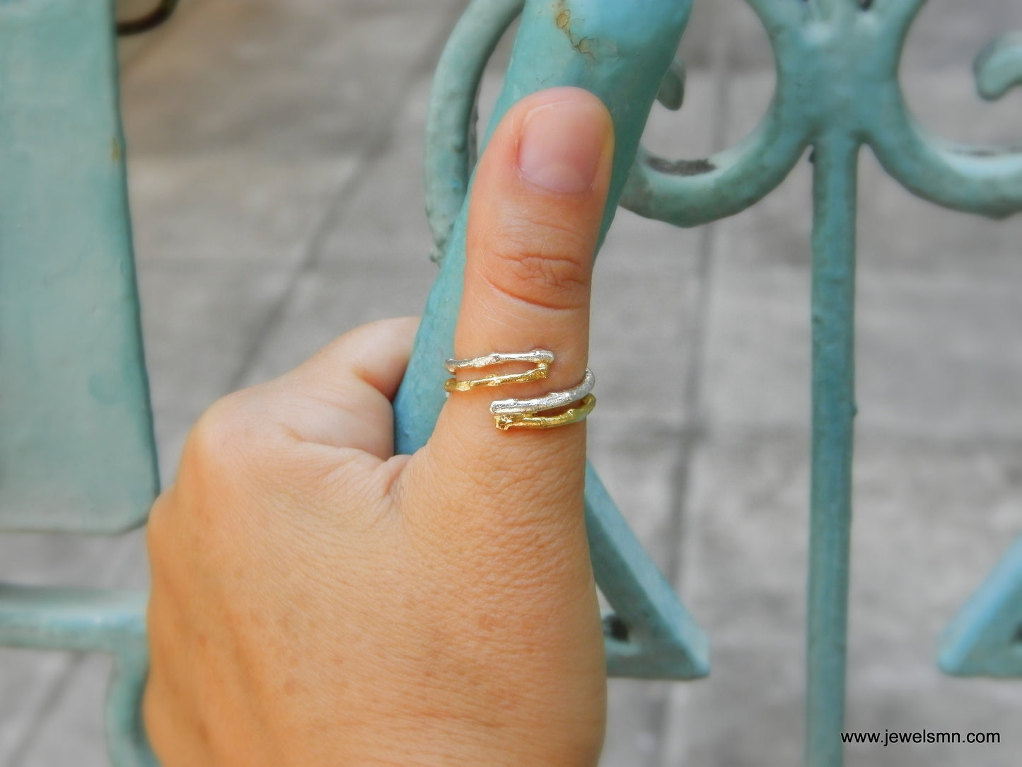 Double twig ring for men and women.Adjustable olive branch ring in sterling silver for all fingers by real Olive tree twig.