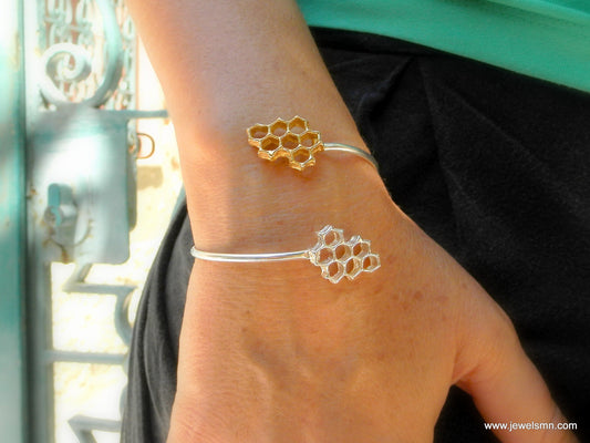 Wide cuff Bee Ηoneycomb bracelet for women on Sterling silver. Bracelet Electroformed jewelry by real bee honeycomb jewelry