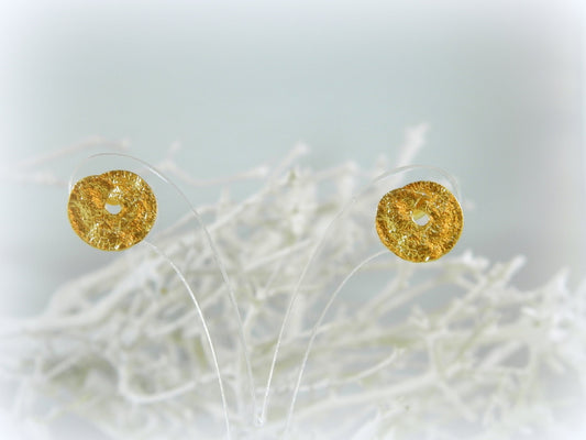 Circle Gold leaf stud earrings for women. Nature jewelry made from real plant. Spiral fruit 14k Gold plated on sterling silver leaf earrings