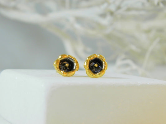 REAL Lily flower stud earrings jewelry 14k Gold plated and Black Palladium on sterling silver  gift for her