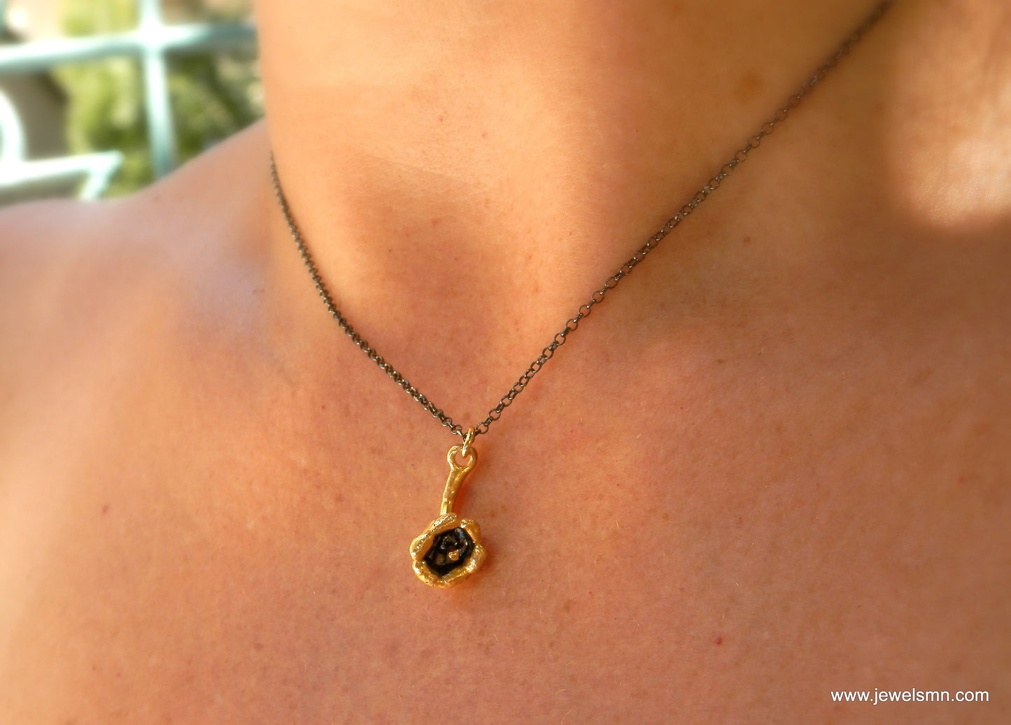 Lily Of The Valley Necklace, Jewellery flower Black Rhodium and 14K Gold plated on sterling silver. Electroformed necklace