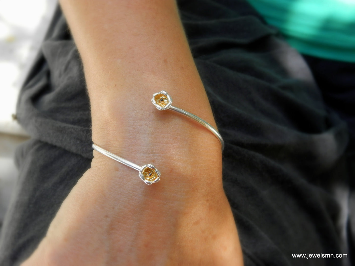 Lily of the valley flower Bracelet in sterling silver. Open cuff adjustable bracelet nature gift for her from Mother Nature Jewelry