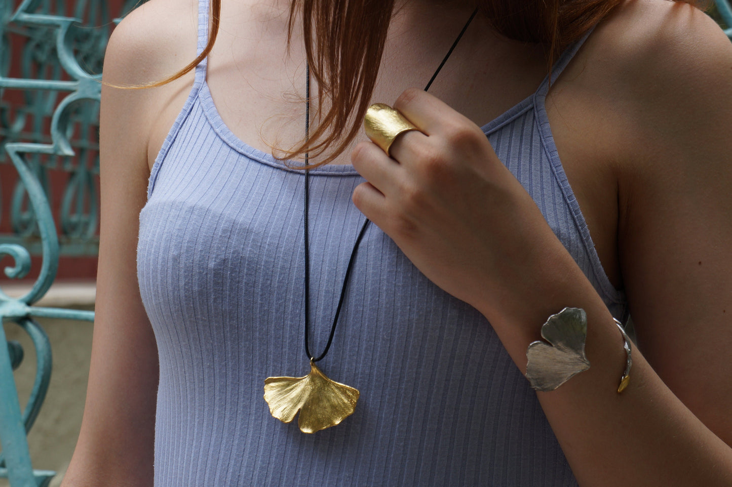 Ginkgo Biloba Leaf Pendant Necklace 14K Goldplated on Recycled sterling silver by Mother nature. Symbol of hope,Peace,Endurance & Vitality