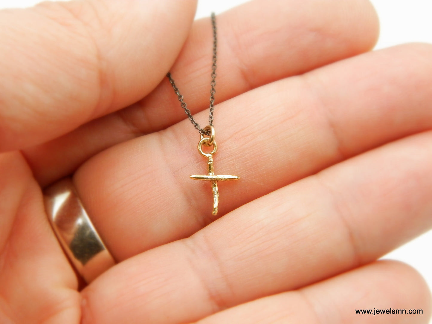 Christian jewelry, Tiny Twig Cross Necklace with Chain. Black & Gold plated on sterling silver 925. Unisex alternative cross from Jasmine