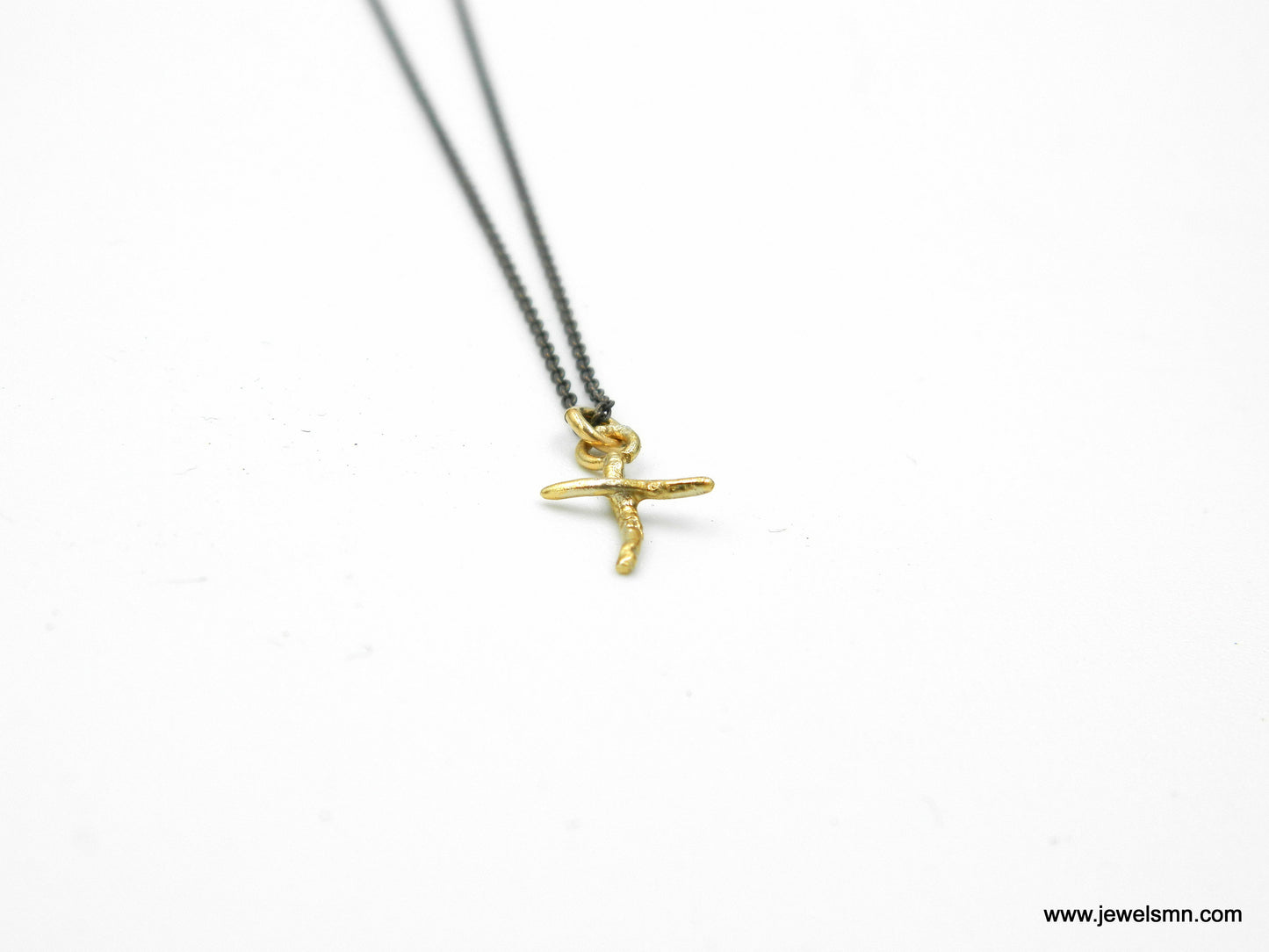 Christian jewelry, Tiny Twig Cross Necklace with Chain. Black & Gold plated on sterling silver 925. Unisex alternative cross from Jasmine