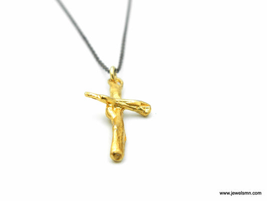 Alternative Solid Gold Cross Neclase Pendant with Chain. Olive Twigs. You can choose 9k/14k/18k Solid yellow Gold,Rose gold,