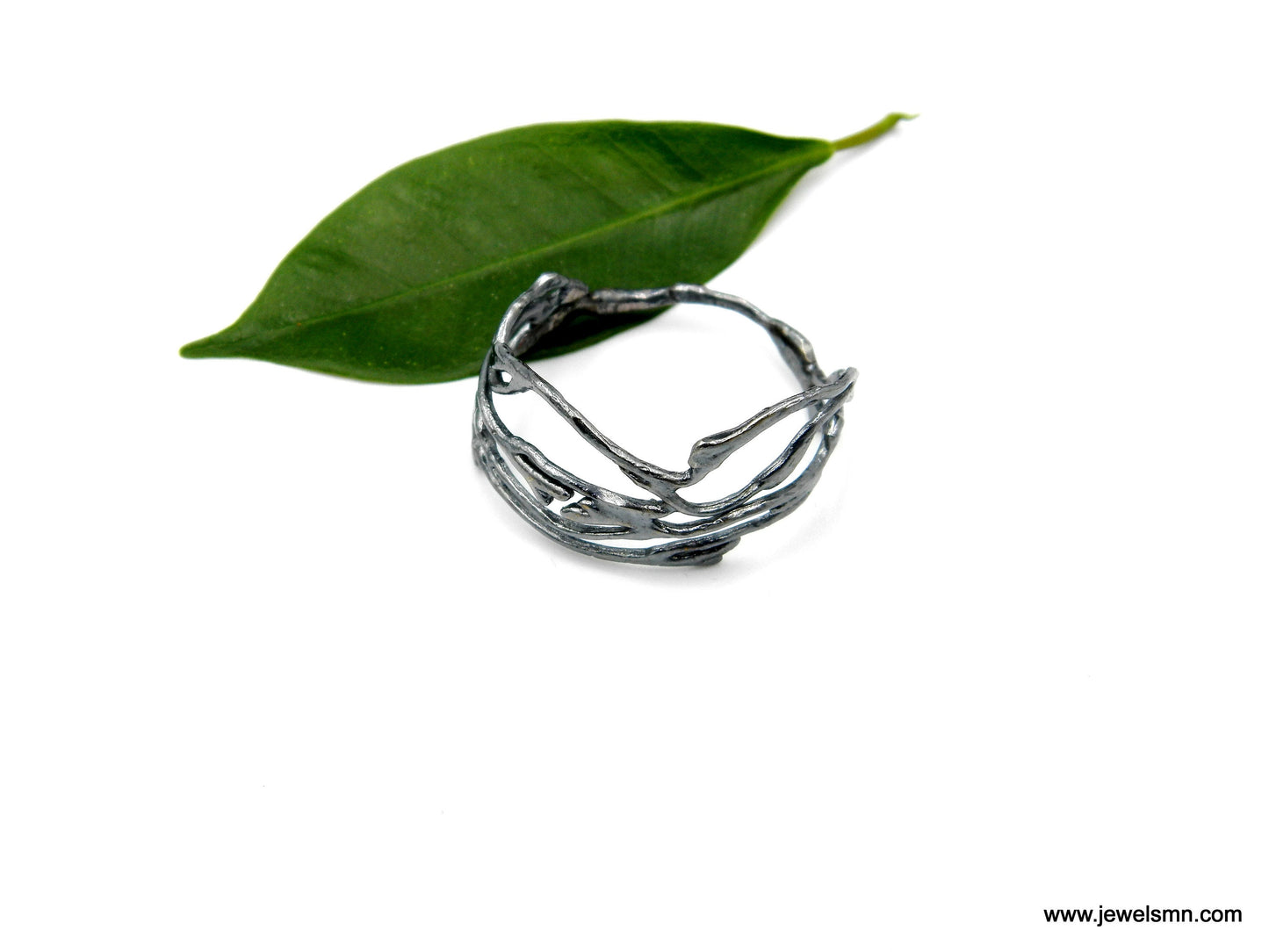 Men and women Black oxidation Twig ring in sterling silver 925. Jasmine flower branches for any finger by Mother Nature Jewellery