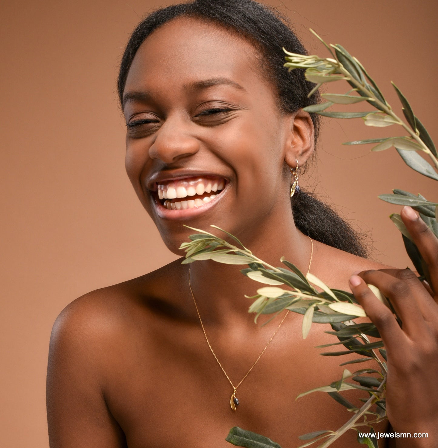 Dainty gold necklace with chain with Real Olive leaf and fruit 14K Gold plated and Black Rhodium on sterling silver