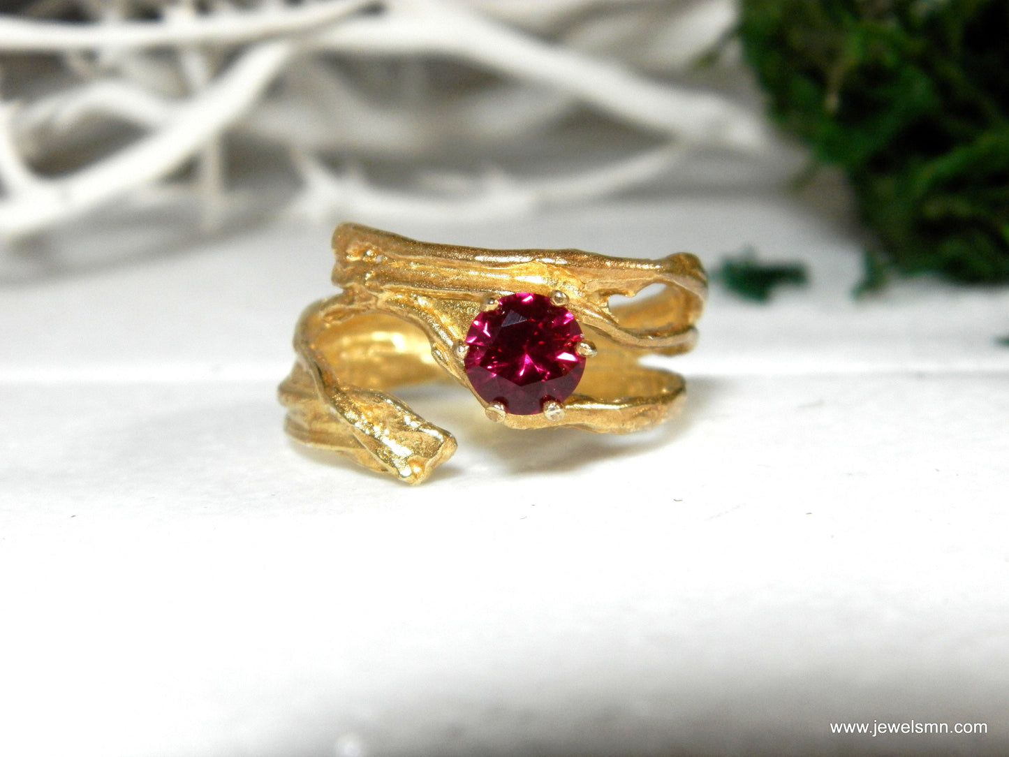 Gold Vintage statement stone ring. Pines from Pine tree 14K Goldplate on sterling silver. Botanic Nature Lab created Diamond shape ring