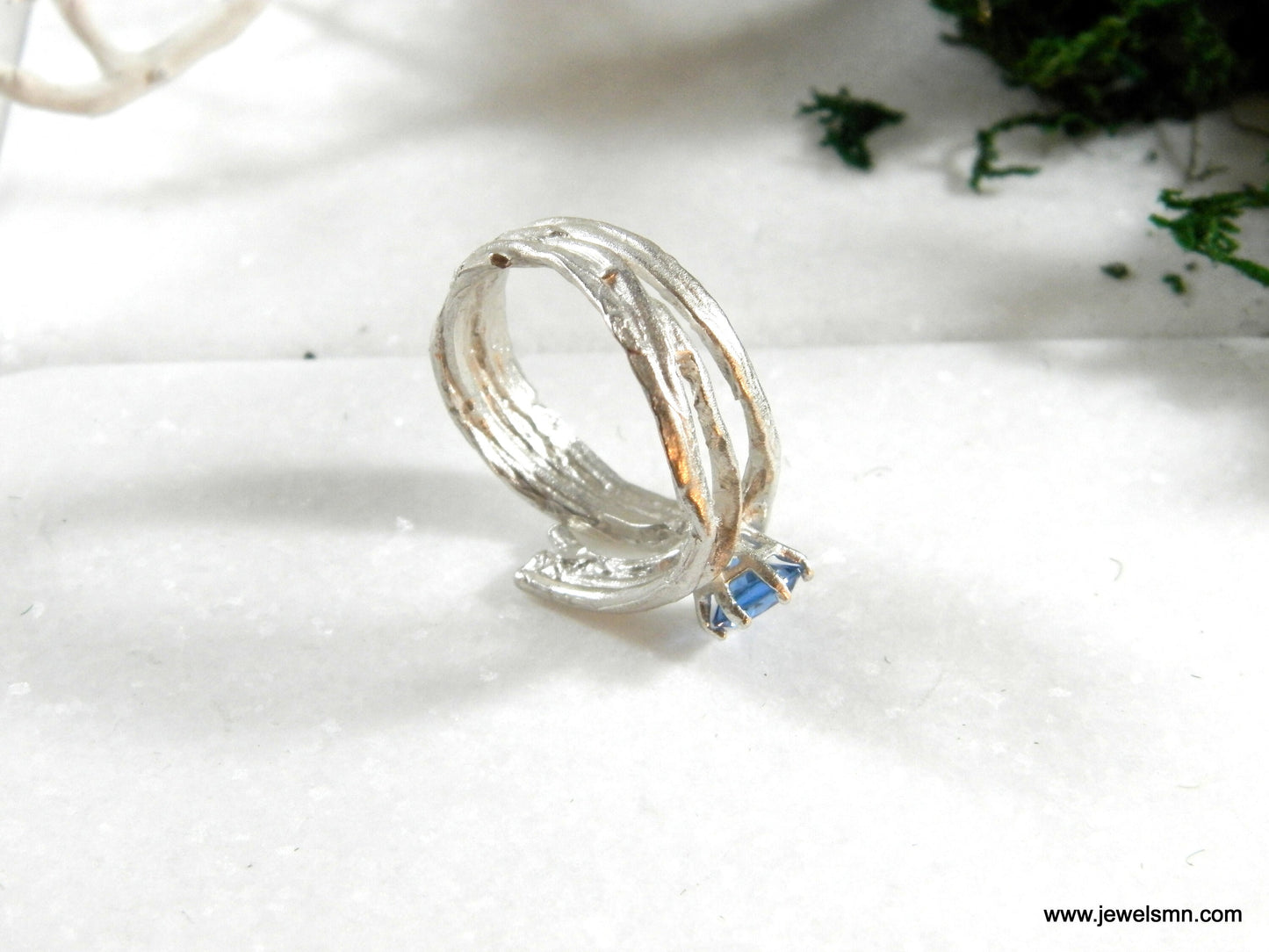 Nature inspired ring Sterling silver nature Branch ring with Lab creative diamond. Ethical ring for women by Mother Nature Jewelry