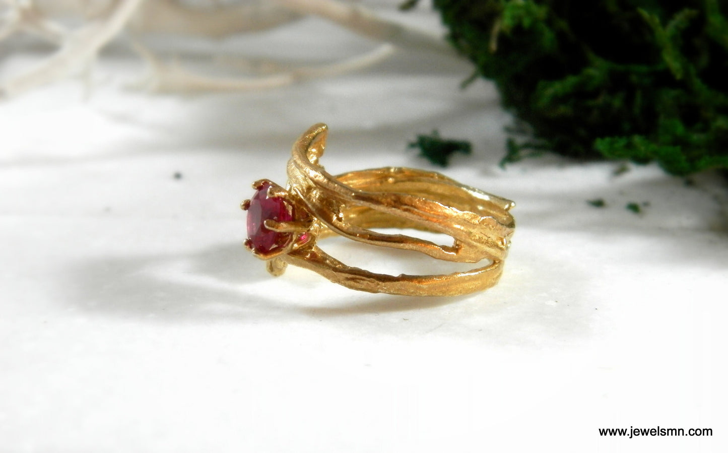 Gold Vintage statement stone ring. Pines from Pine tree 14K Goldplate on sterling silver. Botanic Nature Lab created Diamond shape ring