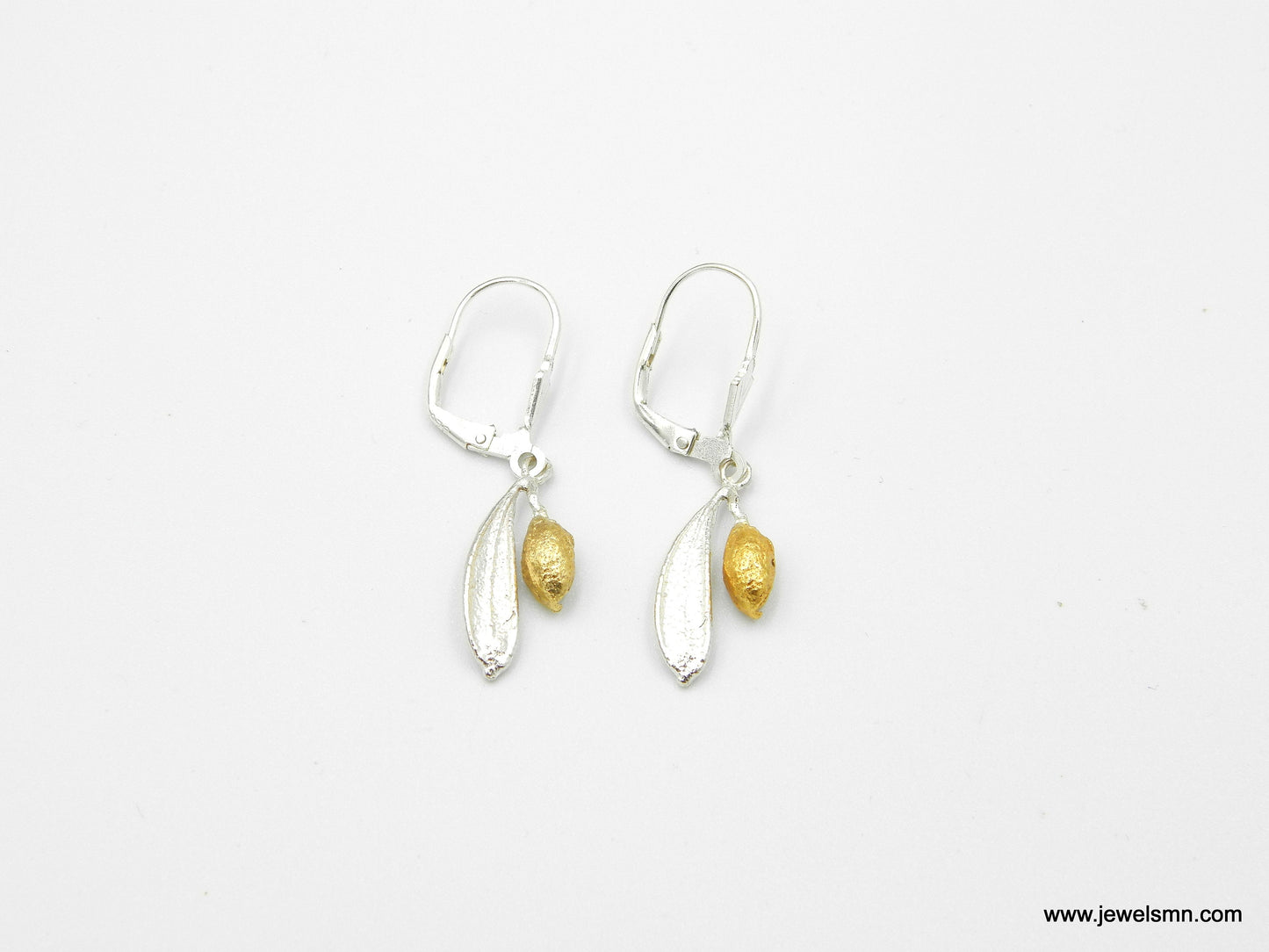 Tiny Silver Olive leaf and gold plated fruit, Dangle earrings.Real plant Eco jewelry earrings.Olive is a symbol of peace, protection ...