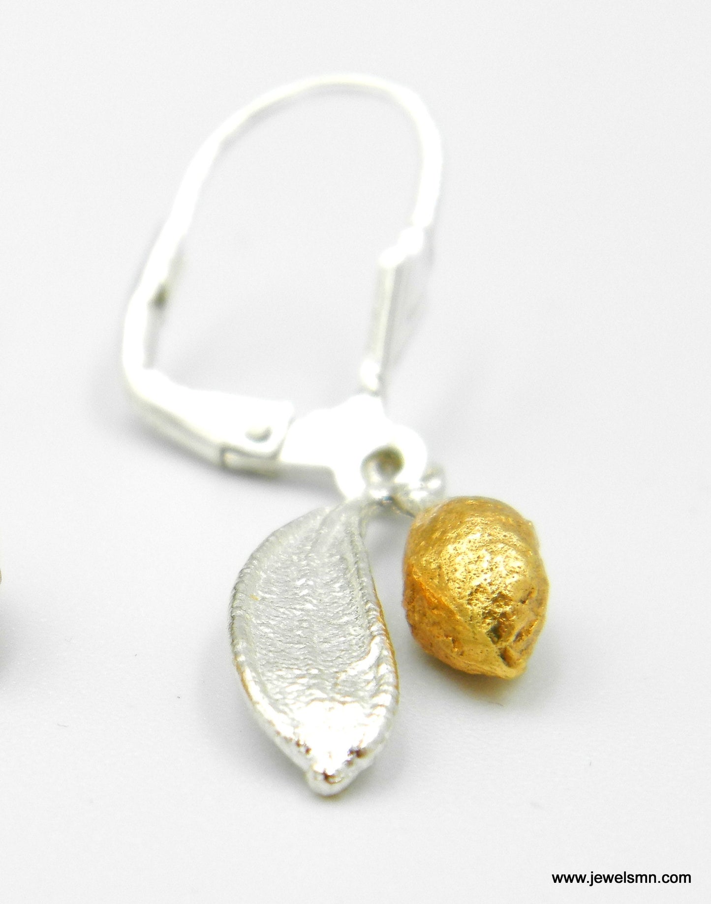 Tiny Silver Olive leaf and gold plated fruit, Dangle earrings.Real plant Eco jewelry earrings.Olive is a symbol of peace, protection ...