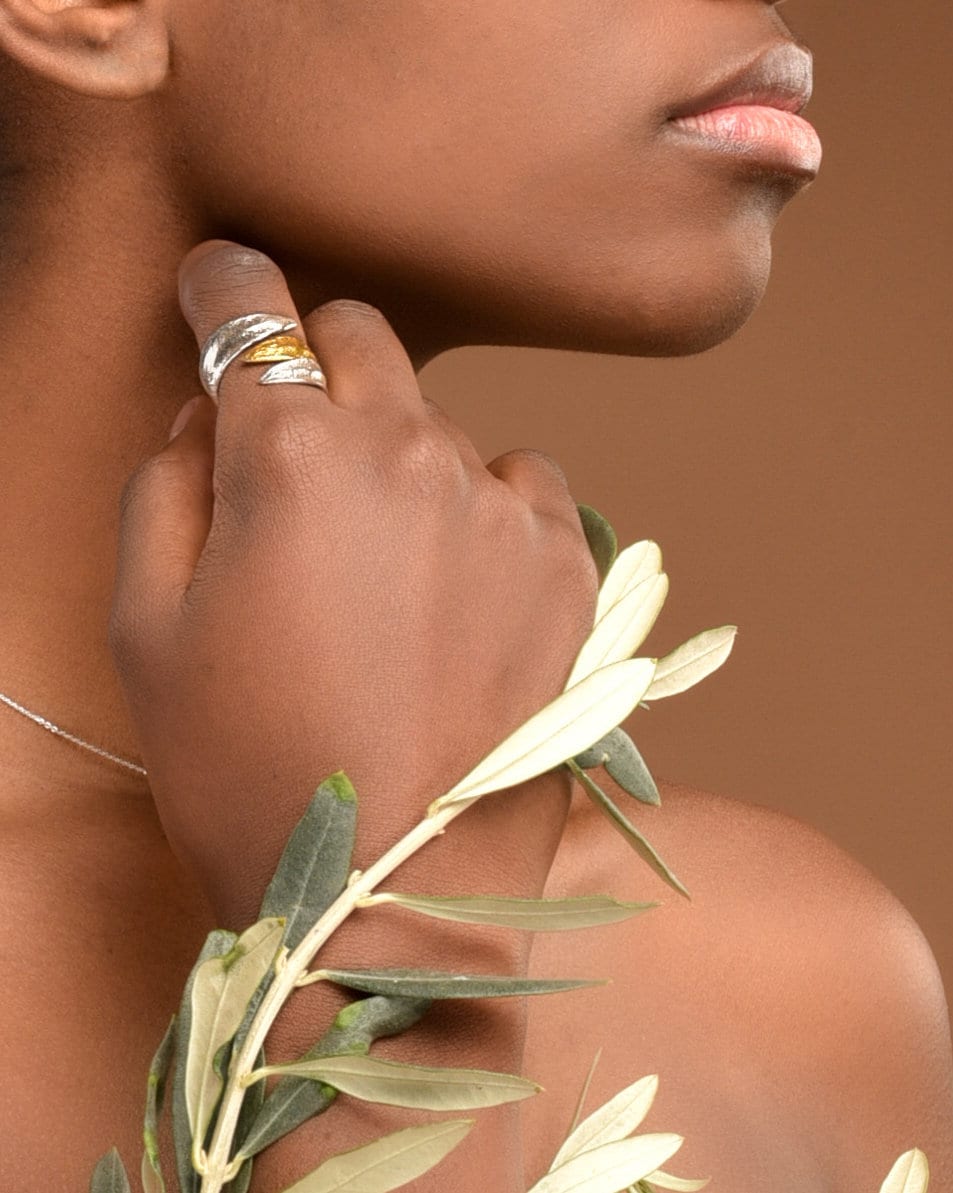 Minimalist Handmade Nature Jewelry. ring Real plant jewelry. Olive leaves ring in recycled sterling silver by Mother Nature Jewelry.