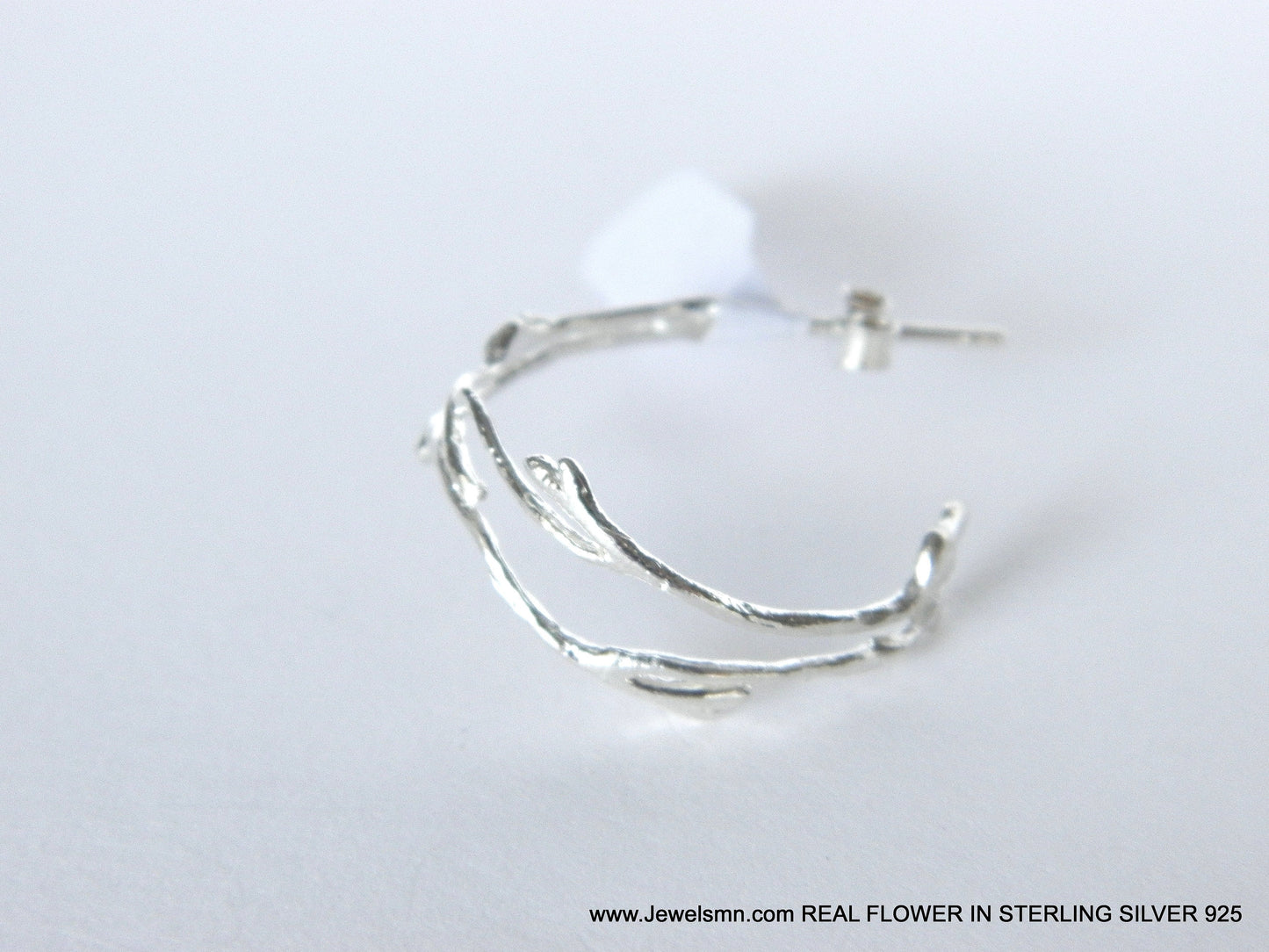 Twig hoop earrings in sterling silver for Nature Lovers. Two Unisex jasmine branches Hoop earrings By Mother Nature Jewelry