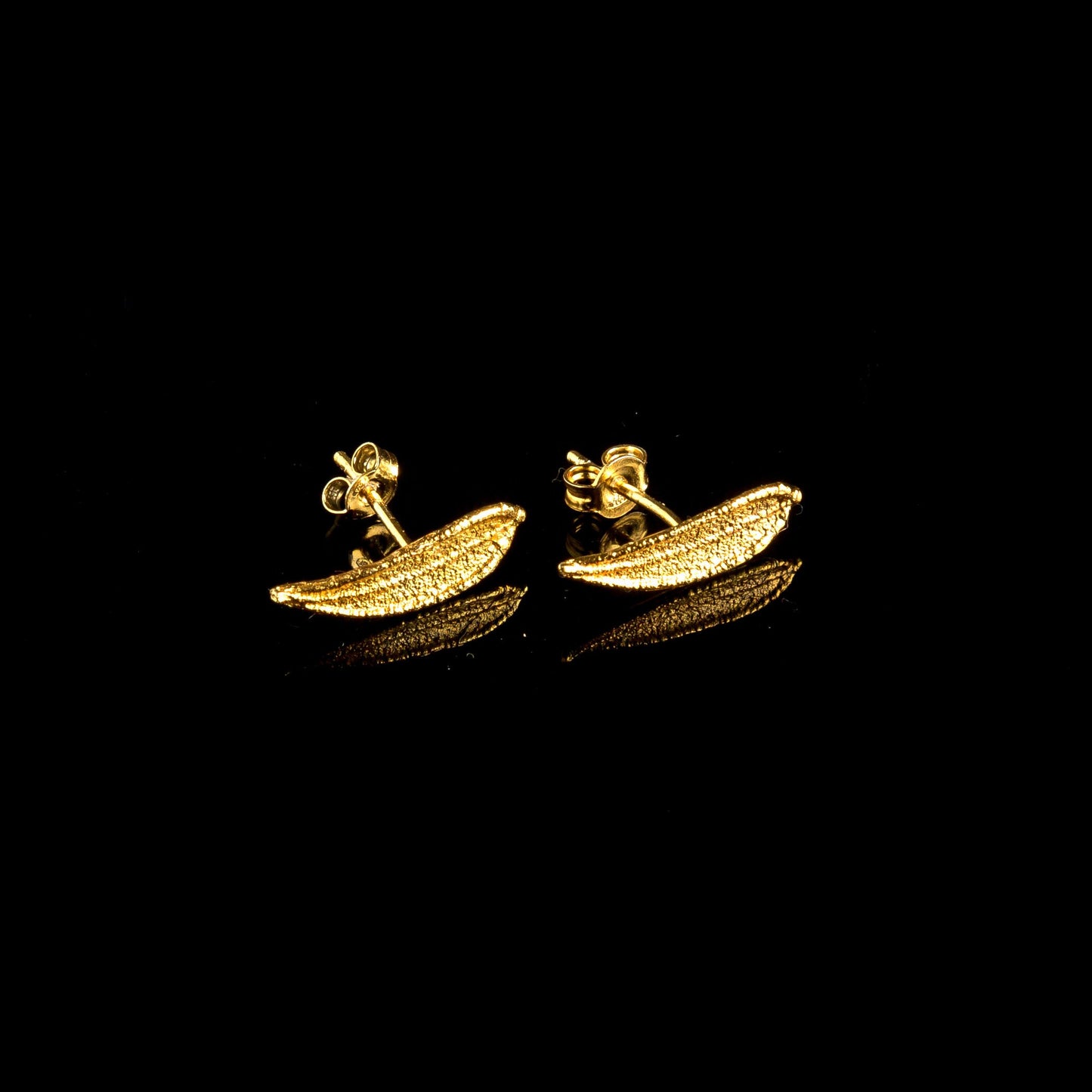 Minimalist Tiny Olive Leaf Stud earrings 14k Gold on Sterling Recycled Silver 925.