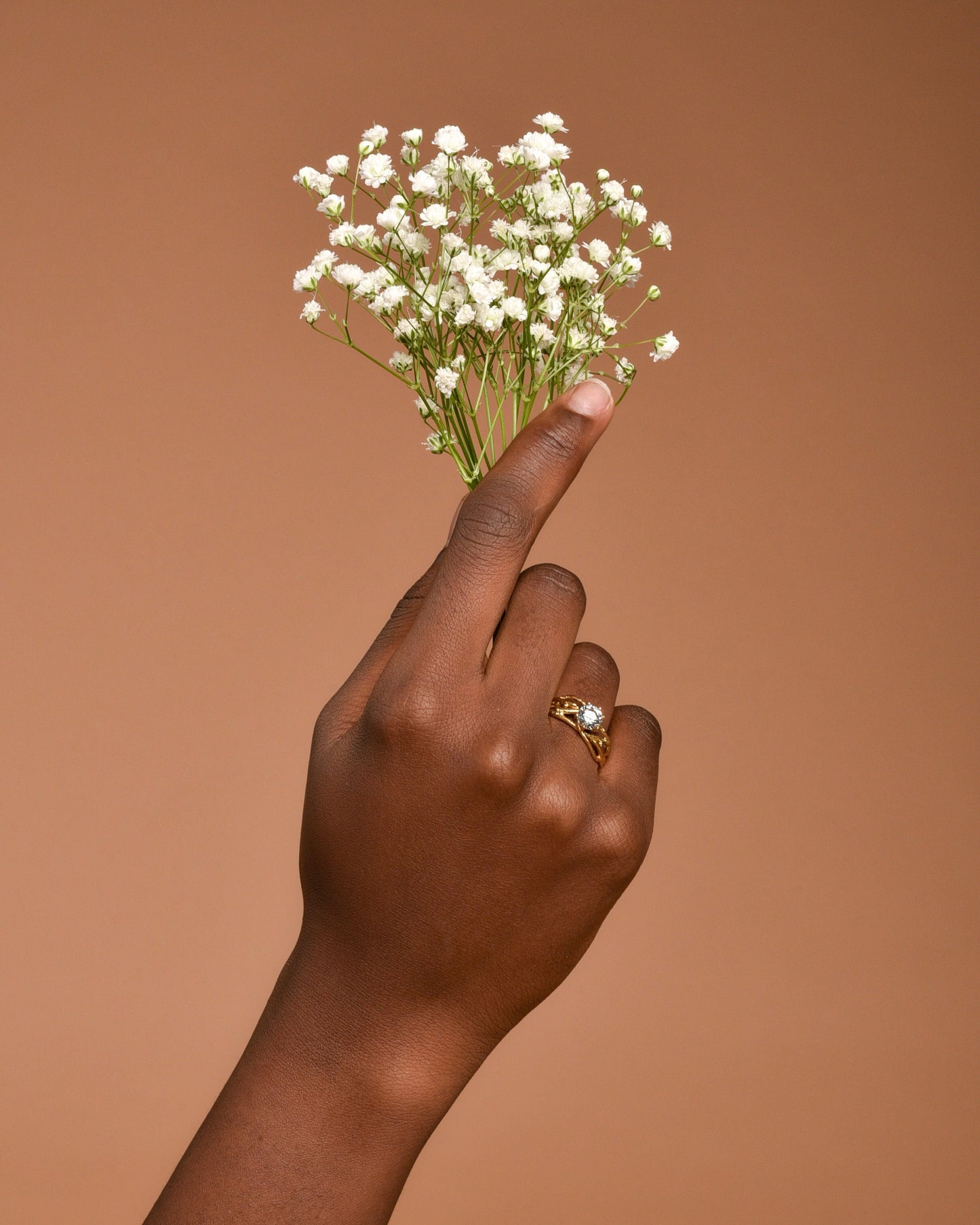 Jasmine twig statement ring, 14K Goldplate on sterling silver with Zircon Swiss stone. By Mother Nature