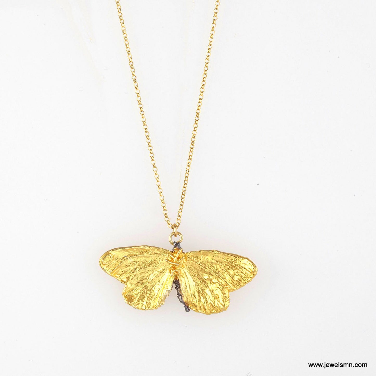 18k Gold plated butterfly necklace on sterling silver by Mother Nature Jewelry. Symbol of powerful transformation.